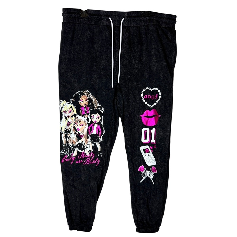 Bratz Jogger Pants Women 3XL Gray Cotton Angel Rose Graphic High-Rise Drawstring